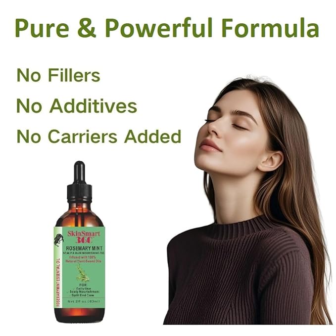 SkinSmart 360® Rosemary Mint Hair Growth Oil & Scalp Care for Men & Women – 100% Natural, Plant-Based, Non-Greasy Formula for Hair, Eyebrows & Lashes – 60 mL