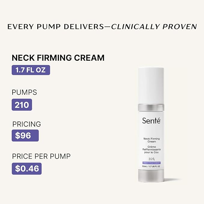 Senté Firming Neck Cream for Crepey Skin & Vertical Lines | Lifts, Firms & Smooths Neck & Décolleté | HSA, Caffeine, Vitamin C | 1.7 Fl Oz