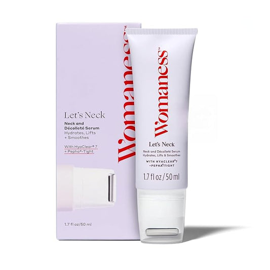 Womaness Let's Neck Firming Serum - Hydrates, Lifts, and Smoothes with Cooling & Massaging Roller Applicator - Cream for Women to Smooth Wrinkles & Tightening Sagging Skin - 50ml Roller