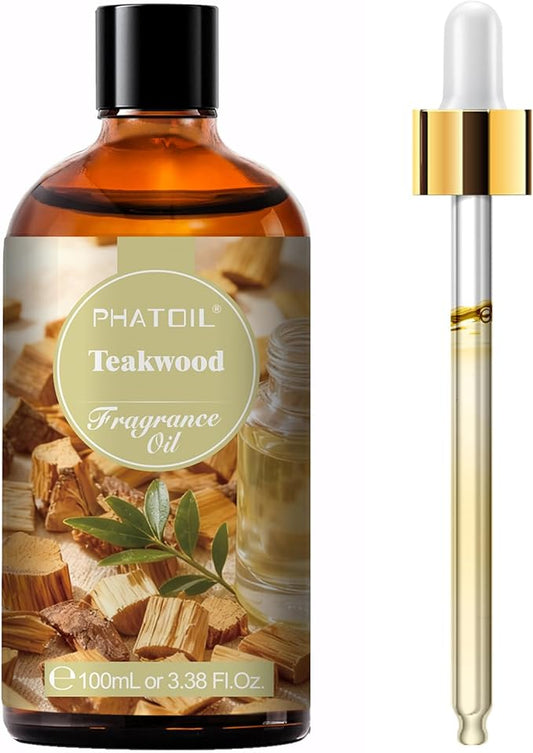 PHATOIL 3.38FL.OZ Teakwood Fragrance Oils for Aromatherapy, Essential Oils for Diffusers for Home, Perfect for Diffuser, Yoga, Skin Care, DIY Candle and Soap Making - 100ml