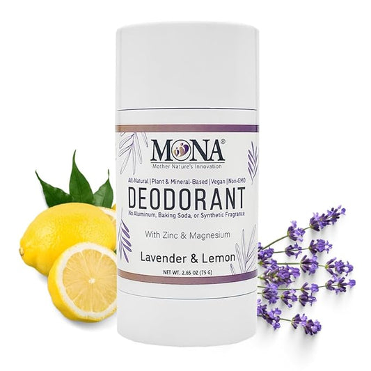MONA BRANDS All Natural Magnesium Deodorant for Women & Men | Aluminum, Baking Soda, & Synthetic Fragrance Free for Sensitive Skin (Lavender Lemon) 2.65oz