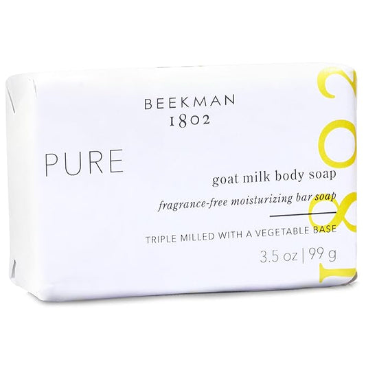 Beekman 1802 Pure Palm-Sized Bar Soap - Fragrance Free - 3.5 oz - Cleanses, Nourishes & Hydrates - Microbiome Friendly - No Irritation - Good for Sensitive Skin - Packaging May Vary
