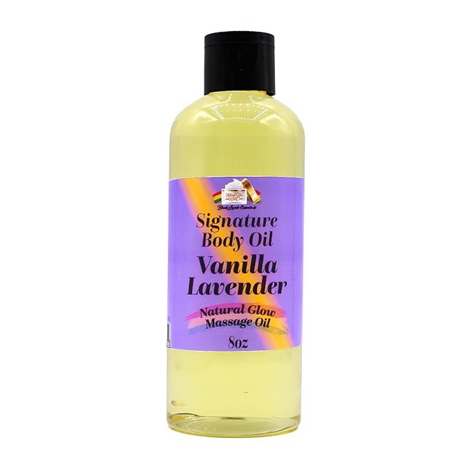 Vanilla Lavender Signature Body Oil, Natural Glow Massage Oil for Soft Rejuvenated Skin, Vitamin E, Natural Oil for Dry Skin Moisturization (Vanilla Lavender, 8oz)
