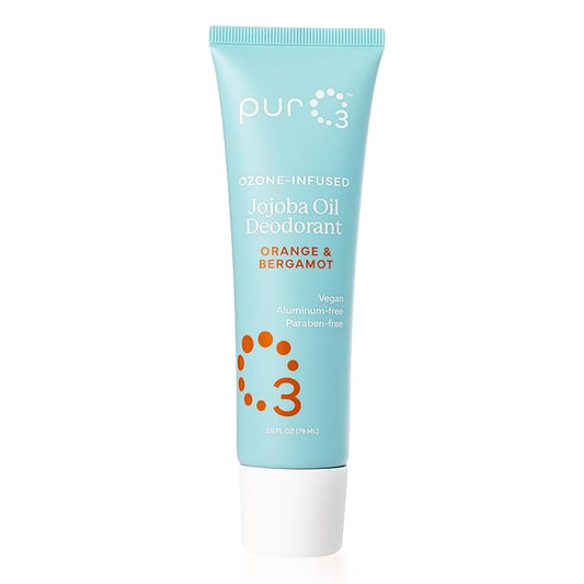 PurO3 Jojoba Oil Organic Deodorant - Ozonated Oil & Non-Staining - Made in the USA All Natural - Paraben & Aluminum Free Roll On, Orange & Bergamot Scent, 2.5 fl oz