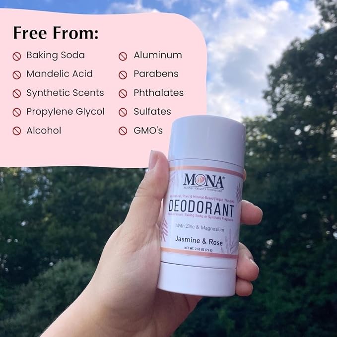 MONA BRANDS All Natural Magnesium Deodorant for Women & Men | Aluminum, Baking Soda, & Synthetic Fragrance Free for Sensitive Skin (Jasmine Rose) 2.65oz