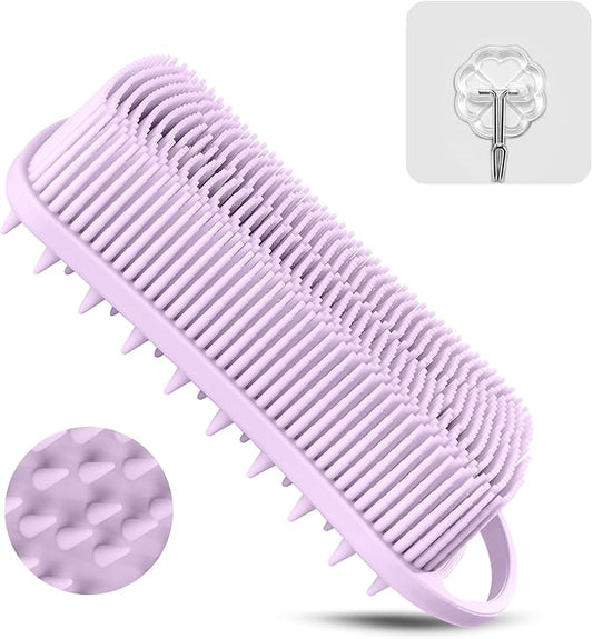 Silicone Body Scrubber, 2 in 1 Body Brush Hair Scalp Brush for Shower and Bath, Easy Clean, Lathers Well, Stimulating Blood Circulation More Hygienic Than Loofah, Fit Women Men.1Pc Lavender