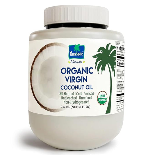 "Parachute Naturalz Organic Virgin Coconut Oil | Cooking Oil, Hair Oil, Body Oil & Oil Pulling | Cold Pressed | Unbleached | Unrefined | Non-Hydrogenated | MCT Oil | USDA Certified | 32 Fl. Oz | Plastic Jar"