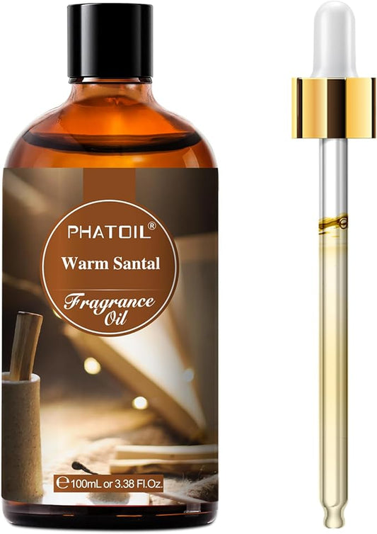 PHATOIL 3.38FL.OZ Warm Santal Fragrance Oils for Aromatherapy, Essential Oils for Diffusers for Home, Perfect for Diffuser, Yoga, Skin Care, DIY Candle and Soap Making - 100ml
