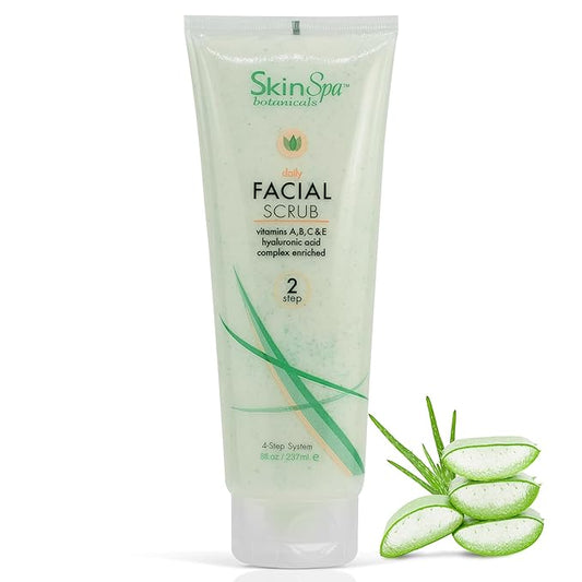 SKIN SPA - Exfoliating Face Wash Scrub, Aloe Vera 8 Oz - Exfoliates and Removes Dead Skin- Made with Pumice, Infused with Hyaluronic Acid, Amino Acids, Comfrey Extract, Retinol Vitamin A, C, E