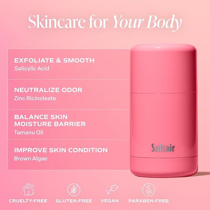 Saltair Skincare Deodorant – Aluminum-Free Deodorant for Women and Men with Long Lasting Odor Protection, Zinc and BHA. Refillable Stick, Suitable for Sensitive Skin – 2 Pack Pink Beach Scent