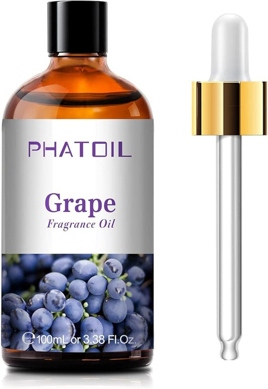 PHATOIL 3.38FL.OZ Grape Fragrance Oils for Aromatherapy, Essential Oils for Diffusers for Home, Perfect for Diffuser, Yoga, Skin Care, DIY Candle and Soap Making - 100ml