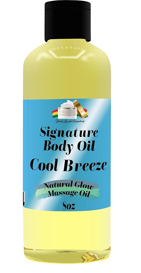 Signature Body Oil, Natural Glow Massage Oil for Soft Rejuvenated Skin, Vitamin E, Natural Oil for Dry Skin Moisturization (Men's Cool Breeze, 8 oz)