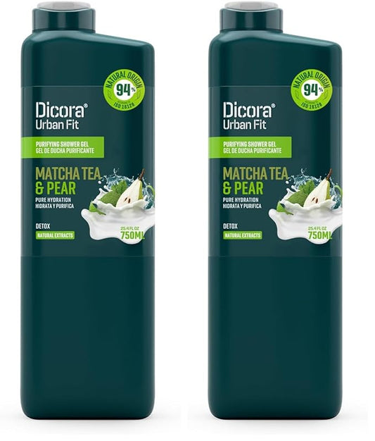 Dicora Urban Fit Purifying Shower Gel - Body Wash Women and Men - Gentle Moisturizing Body Wash with Soft Fragrance - Matcha Tea and Pear - 25.4 oz (Pack of 2)