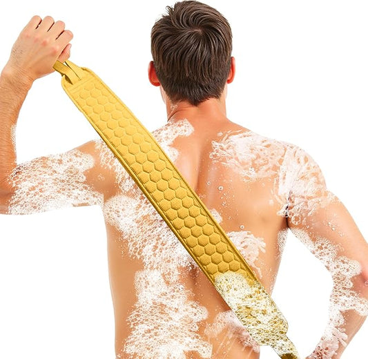 Back Scrubber for Shower with Handles, 40 Inch Extra Long Double-Sided Exfoliating Bath Strap, Textured Body Washer with Extended Reach for Deep Cleaning (Yellow)