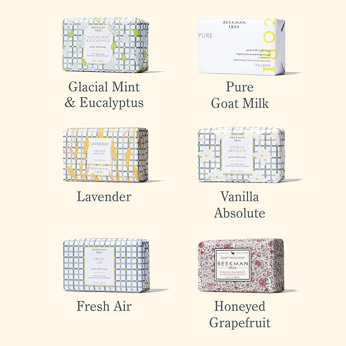 Beekman 1802 Goat Milk Bar Soap Gift Set - 9 oz - Nourishes, Moisturizes & Hydrates - 100% Vegetable Soap with Lactic Acid - Good for Sensitive Skin - Cruelty Free - Gift Box Included