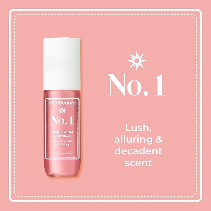 MCoBeauty Fragrance Mist No. 1 Black Plum & Vanilla, Lightly Fruit Scent with Warm Floral Notes for Day or Night, Vegan, Cruelty Free