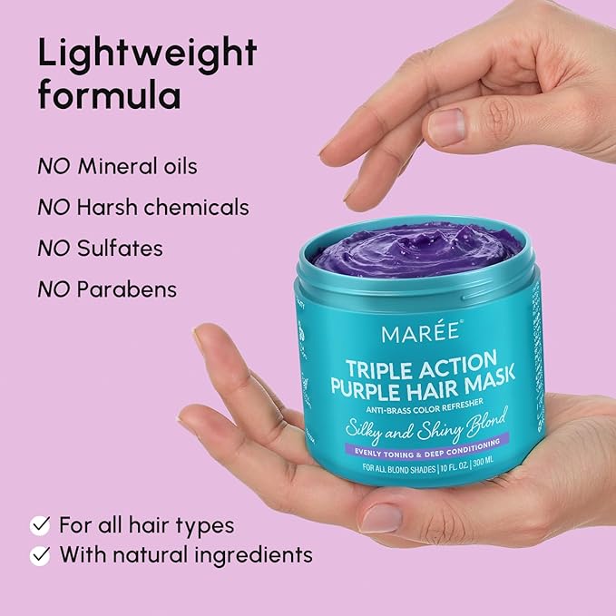 MAREE Purple Hair Mask – Toner for Blonde Hair – Purple Conditioner for Orange Brassy Bleached Highlighted – Grey, Silver, Ash Color Treated – Keratin Hair Care & Biotin – Matizador Para Cabello Rubio