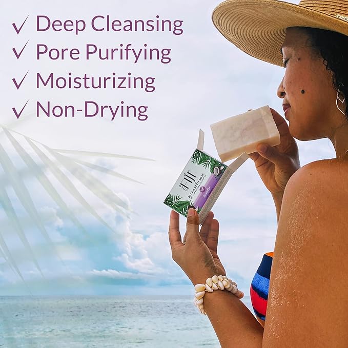 "Coco Fiji Soap Bar for Face and Body Infused With Organic Coconut Oil, Lavender Essential Oil, Natural Soap for Moisturizing & Pore Purifying Skin, 7 oz, Pack Of 2 "