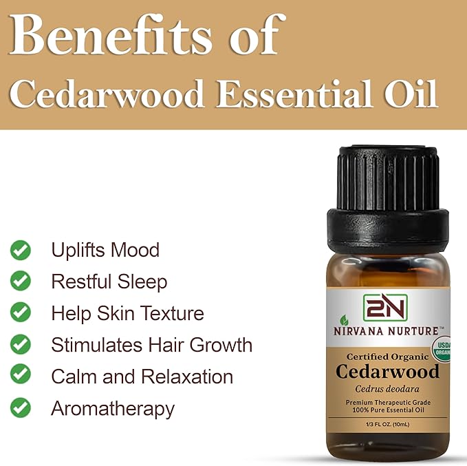 Cedarwood Essential Oil USDA Certified Organic, 100% Pure Natural Premium Grade, Undiluted