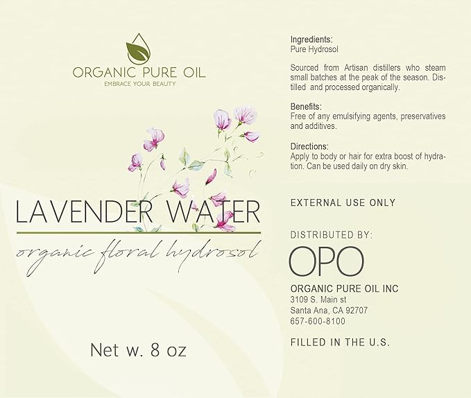 OPO Lavender Hydrosol Spray 8 oz & Sprayer Pure Steam Distilled Vegan Toner Spritz Cleanser Water Calming Toning Aromatherapy Body Mist Linens Makeup Gentle Hydrosol Water - Packaging May Vary