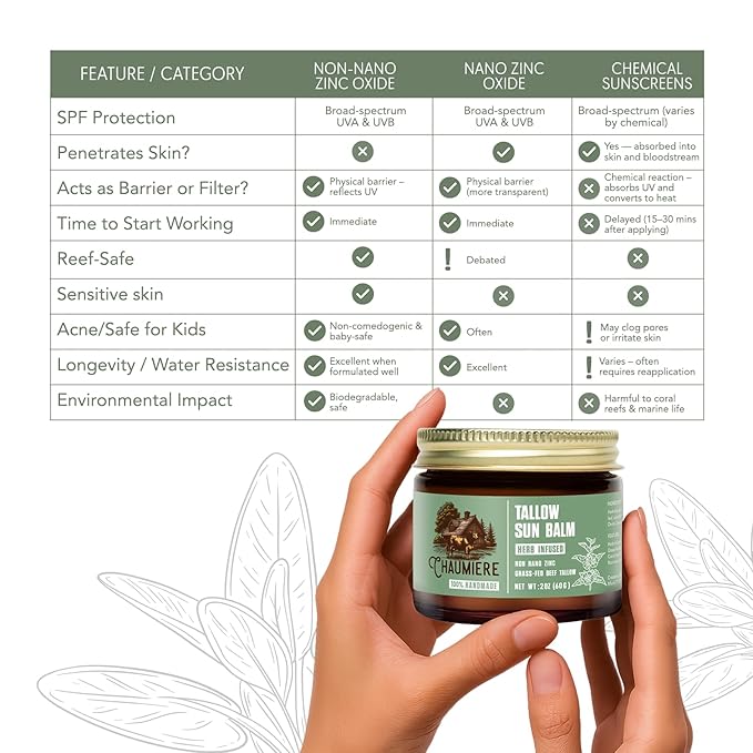 Tallow Sunscreen SPF 50 – Herb-Infused Balm with Non-Nano Zinc, Carrot Seed Oil & Grass-Fed Tallow – Natural Face & Body Moisturizer, Reef Safe, Organic Ingredients, Made in USA – 2.5 x 2 oz