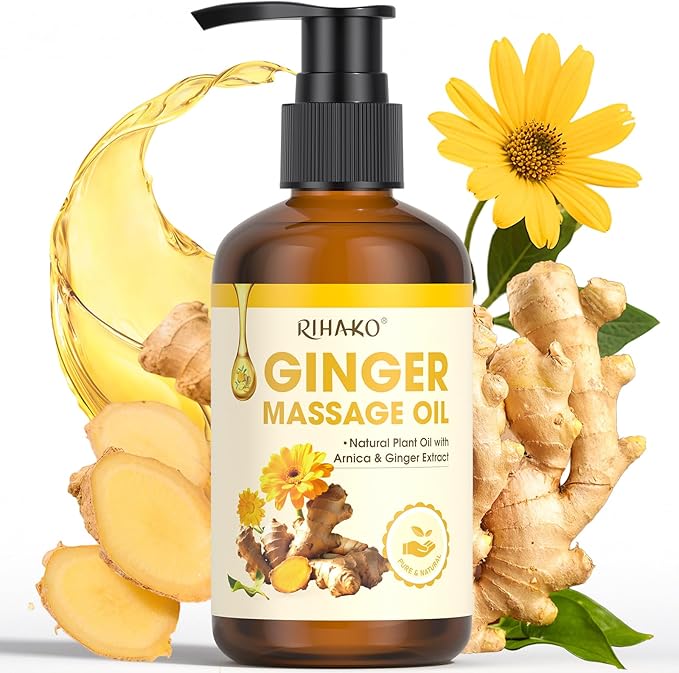 Ginger Oil,Ginger Massage Oil with Arnica for Lymphatic Drainage, Belly Drainage & Sore Muscle Relief,Natural Body Oil for Skin, Warming Spa Massage & Relaxation Therapy