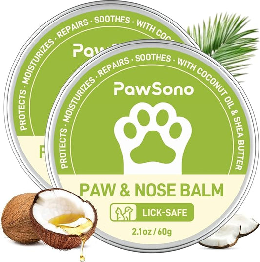 (2.1 oz*2) Lick-Safe Dog Paw & Nose Balm with Coconut Oil | Winter Road Salt & Cold Pavement Protector | All-Natural Moisturizer & Soother for Dry, Cracked Pads & Snout, Nose Butter for Bulldogs