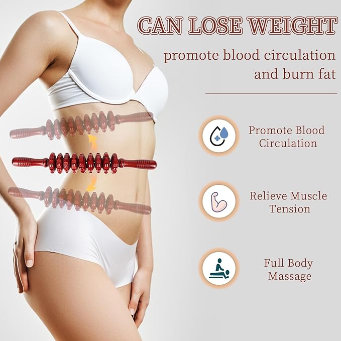 Liitrton Manual Wooden Fascia Massage Roller Trigger Points for Release Cellulite Sore Muscle Blasting (Red)