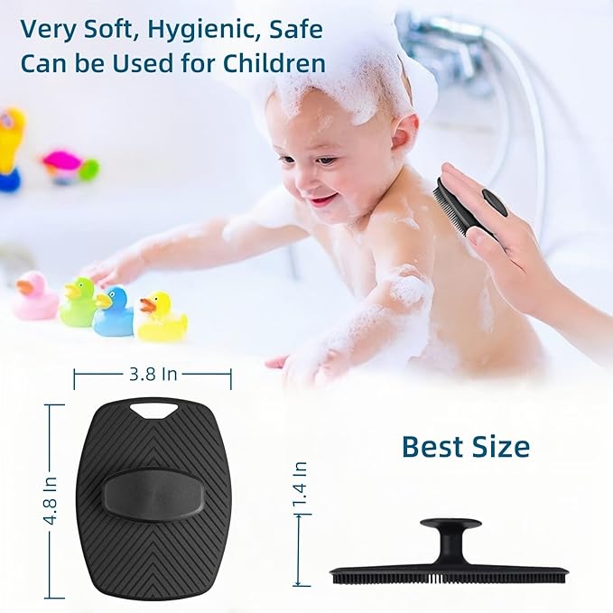 2 Pack Silicone Body Scrubber, Highly Elastic Bristles Handheld Brush for Shower, Lather Well and Gentle Exfoliating, Makes Skin Smooth, for Women and Men, Black and Gray