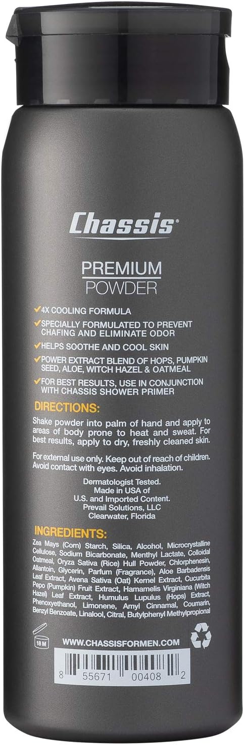 Chassis Ice Premium Body Powder for Men, Whole Body Deodorant, Odor-Absorbent, Talc-Free Anti-Chafing Powder for Groin & Sensitive Skin, Friction Defense & Odor Control, Original Fresh Scent