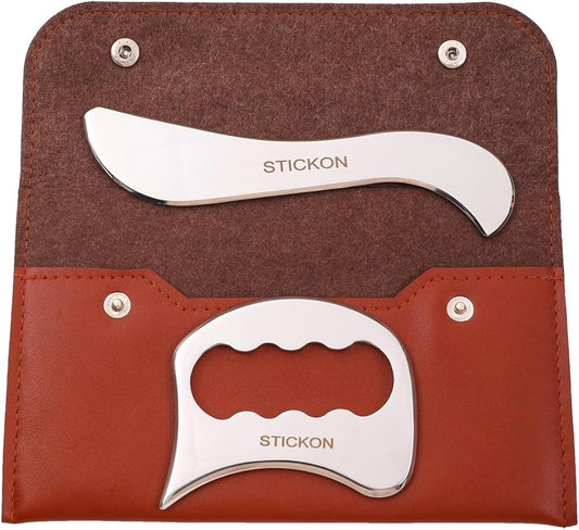 STICKON Stainless Stee Gua Sha Set 2 in 1,Scraping Massage Tools Kit & IASTM Tool for Physical Therapy, Muscle Scraping Tool, IASTM Tools,Soft Tissue Massage Tool(STICKON-52)