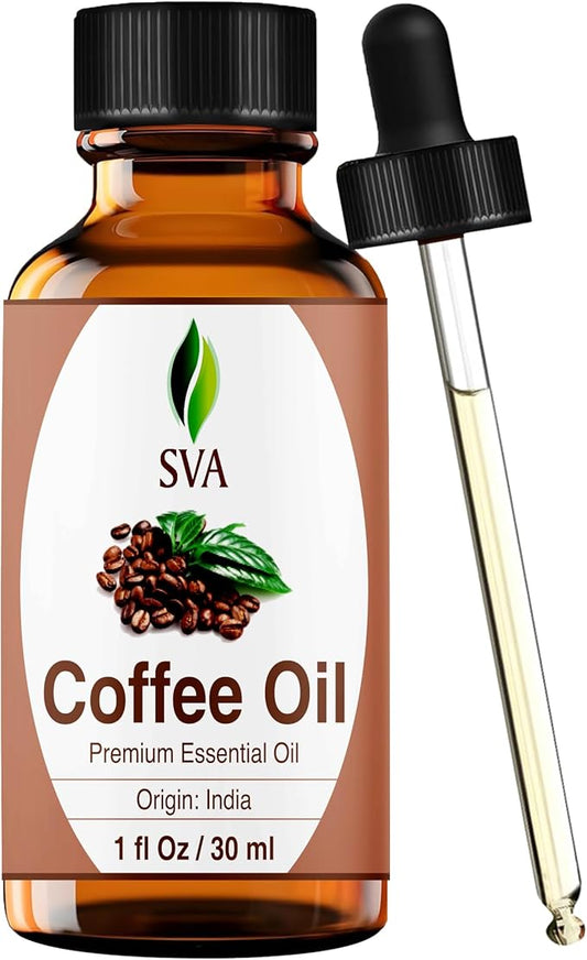 SVA Coffee Essential Oil – 1 Fl Oz – 100% Natural Coffee Oil - for Diffuser, Hair Care, Face, Skin Care, Aromatherapy, Scalp and Body Massage, Soap and Candle Making - with Dropper