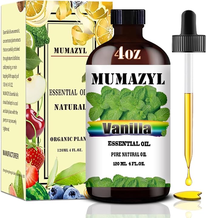 Vanilla Essential Oil, Vanilla Oil 4 Fl Oz 120ML for Diffuser Humidifier Yoga Cleaning DIY Candle Soap Making Essential Oils