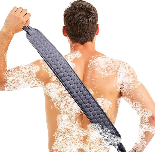 Back Scrubber for Shower with Handles, 40 Inch Extra Long Double-Sided Exfoliating Bath Strap, Textured Body Washer with Extended Reach for Deep Cleaning (Grey)