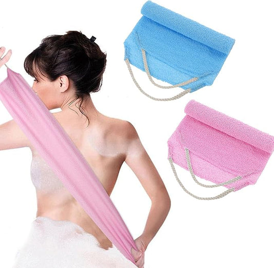 Body Scrubber with Handles Exfoliating Washcloth Towel for Shower Bath 2Pcs Nylon Back Exfoliator Extended Length Back Washers Back Scrubber Towel Stretchable Pull Strap for Sensitive Rough Skin