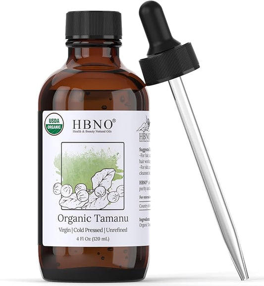 HBNO California Bottled Organic Tamanu Oil 4 oz (120ml) Value Size - USDA Certified Organic Tamanu Oil, Cold Pressed Carrier Oil for Face, Body, Lips, Nails, Shampoo & Conditioner
