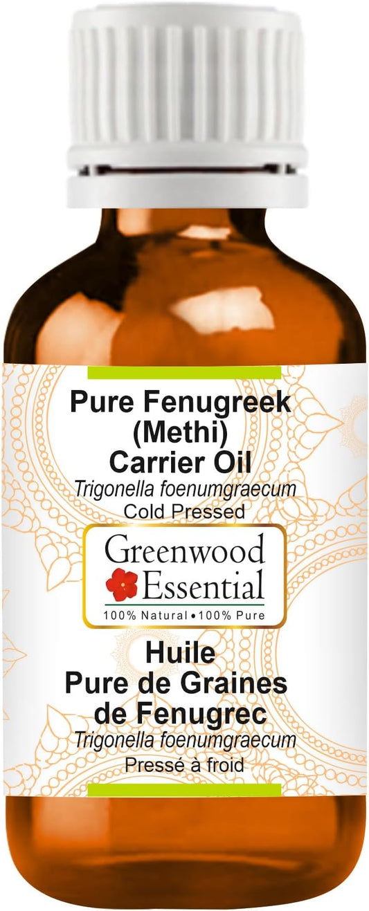 Greenwood Essential Fenugreek (Methi) Oil (Trigonella foenumgraecum) | Cold Pressed | Natural | Undiluted | For Diluting Essential Oils | For Hair, Skin & Massage | Men & Women | 50ml (1.69 oz)