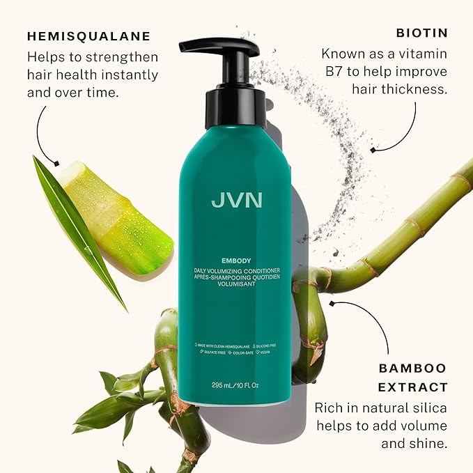 JVN Embody Volumizing Shampoo and Conditioner Set, 20 Fl Oz, Color Safe Clarifying Shampoo for Build up, Adds Fullness, Moisture, Restores Shine, Hair Care for Women and Men, Silicone and Sulfate Free
