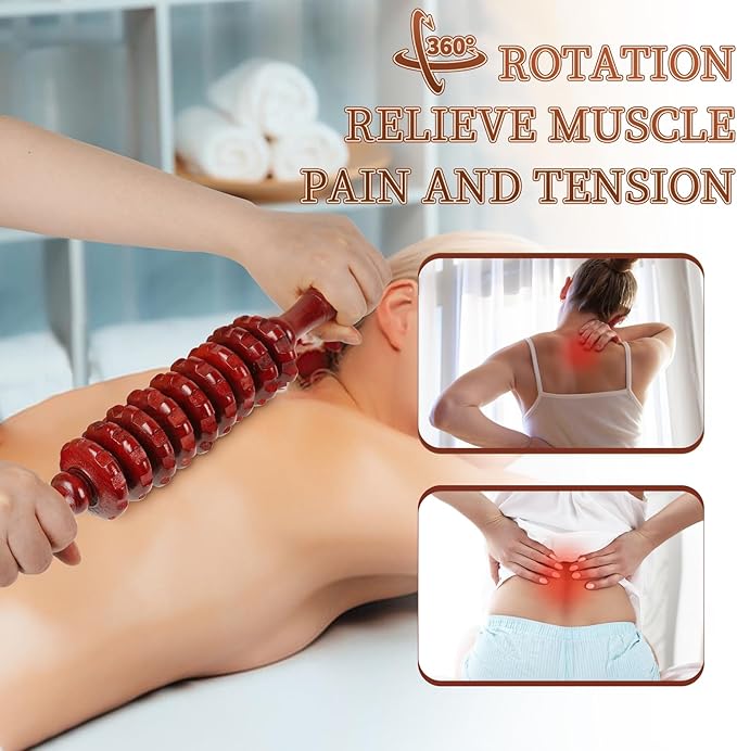Liitrton Manual Wooden Fascia Massage Roller Trigger Points for Release Cellulite Sore Muscle Blasting (Red)