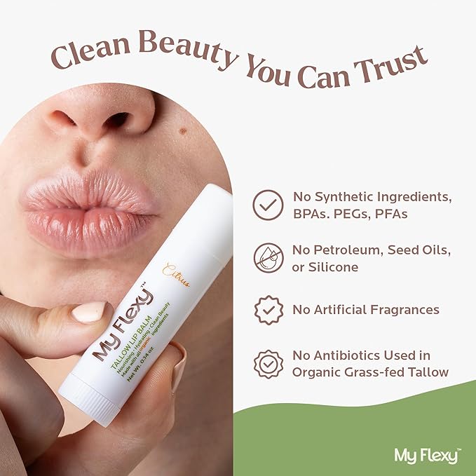 100% Organic Lip Balm Hydrating, Grass-Fed Beef Tallow Lip Balm, Made with Pasture Raised Tallow, Honey, Beeswax, & Orange Essential Oil, Lip Balms & Moisturizers - Bulk Pack of 3