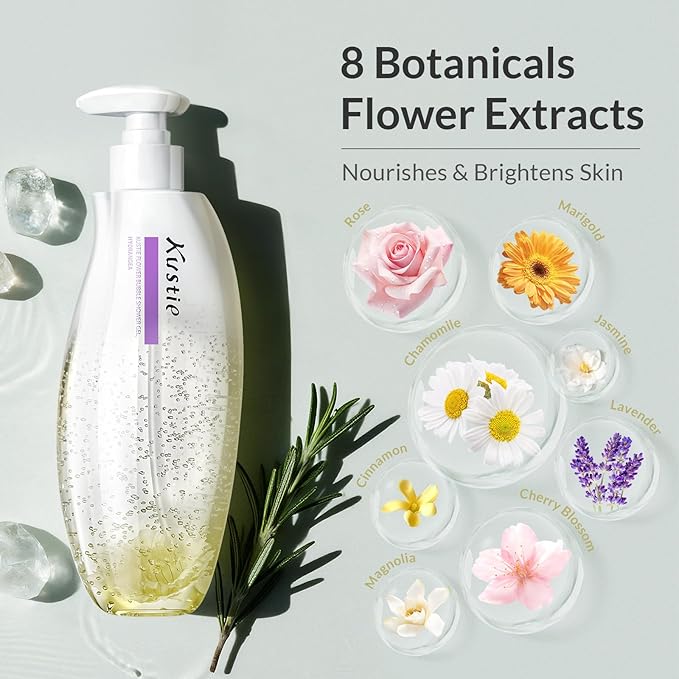 Kustie Floral Bubble Body Wash with Real Hydrangea – Perfumed Shower Gel with 8 Flower Extracts, Panthenol & VivaScentz – Hydrating, Gentle for Sensitive Skin, 16.9 Fl Oz