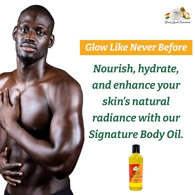 Sandalwood & Amber 8oz Signature Body Oil, Natural Glow Massage Oil for Soft Rejuvenated Skin, Vitamin E, Natural SKincare Oil for Dry Skin Moisturization