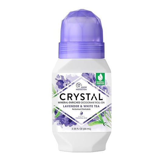 Crystal Mineral Deodorant Roll-On, Lavender & White Tea, Purple, 2.25 Fl Oz