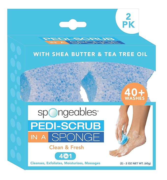Spongeables Pedi Scrub Foot Exfoliating 20+ Wash Sponge, Clean & Fresh, 2 Count