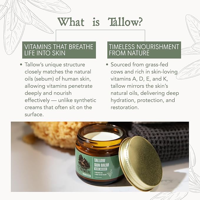 Tallow Sunscreen SPF 50 – Herb-Infused Balm with Non-Nano Zinc, Carrot Seed Oil & Grass-Fed Tallow – Natural Face & Body Moisturizer, Reef Safe, Organic Ingredients, Made in USA – 2.5 x 2 oz