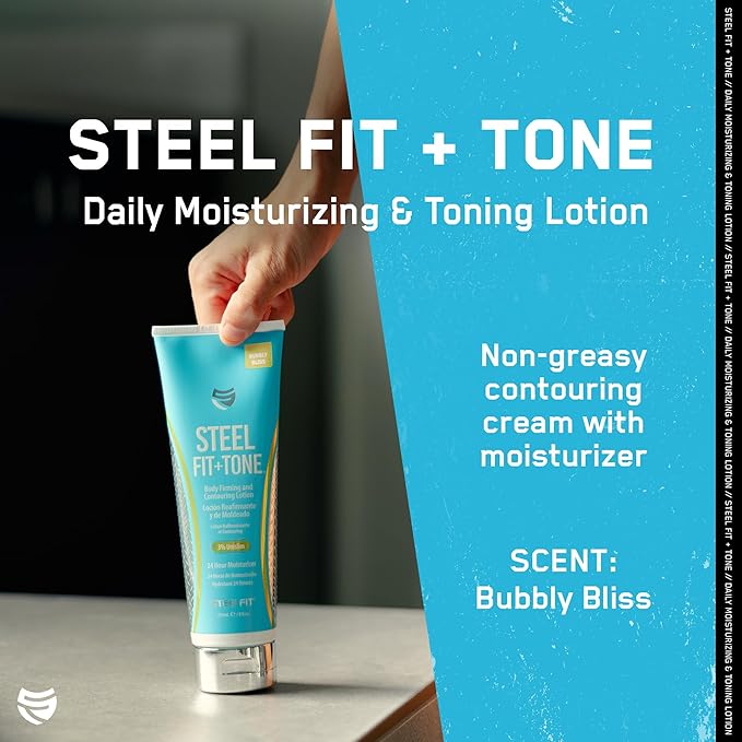 SteelFit Firming Body Lotion - Contouring & Skin Tightening Cream for Body - Firm & Tone Cellulite Remover for Legs Belly & Saggy Skin - Nourishing & Soothing with Shea & Cocoa Butter - Bubbly Bliss