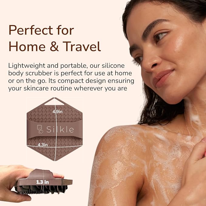 Silicone Body Scrubber - Exfoliating Bath Brush and Skin Cleanser - Shower Sponge for Gentle Body Scrub and Wash - Silicone Scrubbing Care Tool for a Refreshed and Renewed You - Brown