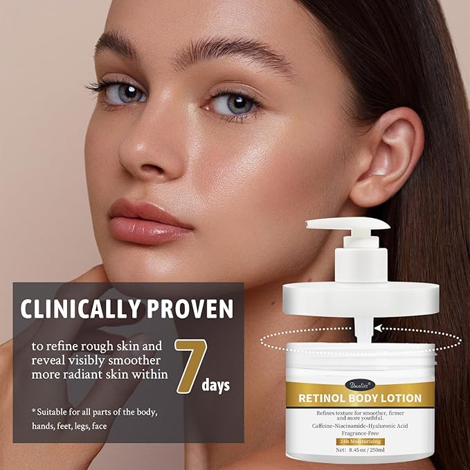 Retinol Body Lotion Fragrance-Free, Anti-Aging Firming Body Cream and Face Moisturizer with Niacinamide Hyaluronic Acid & Shea Butter, Helps Diminish the Look of Crepey Skin for Women & Men 8.45 oz