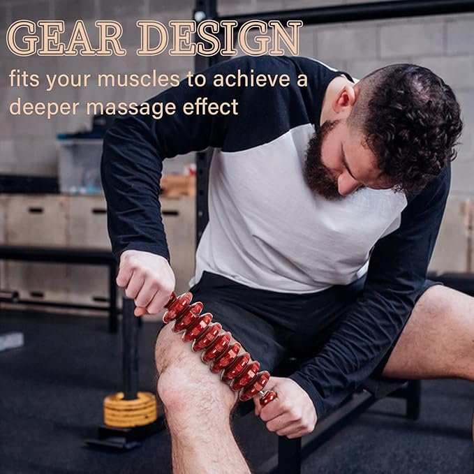 Liitrton Manual Wooden Fascia Massage Roller Trigger Points for Release Cellulite Sore Muscle Blasting (Red)