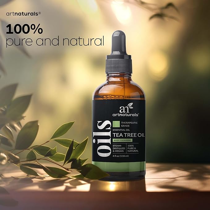 artnaturals Tea Tree Essential Oil (4.0 Fl Oz / 118ml)- 100% Pure Oils Premium Melaleuca Therapeutic Grade Best for Acne, Skin, Hair, Nails, Face and Body Wash Aromatherapy & Diffuser